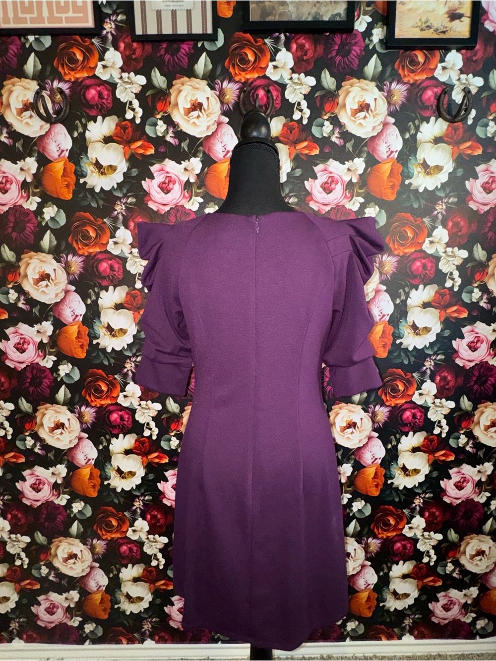 Jessica Simpson Plum Puff Sleeve Midi Dress, Size 6 - Picture 5 of 15